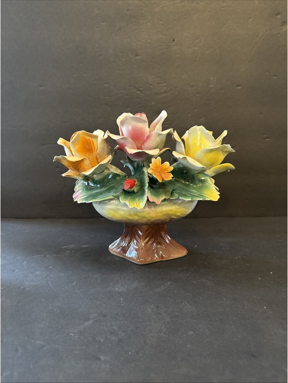 Vintage Capodimonte Porcelain Floral Sculpture Multi Colored Handmade In Italy